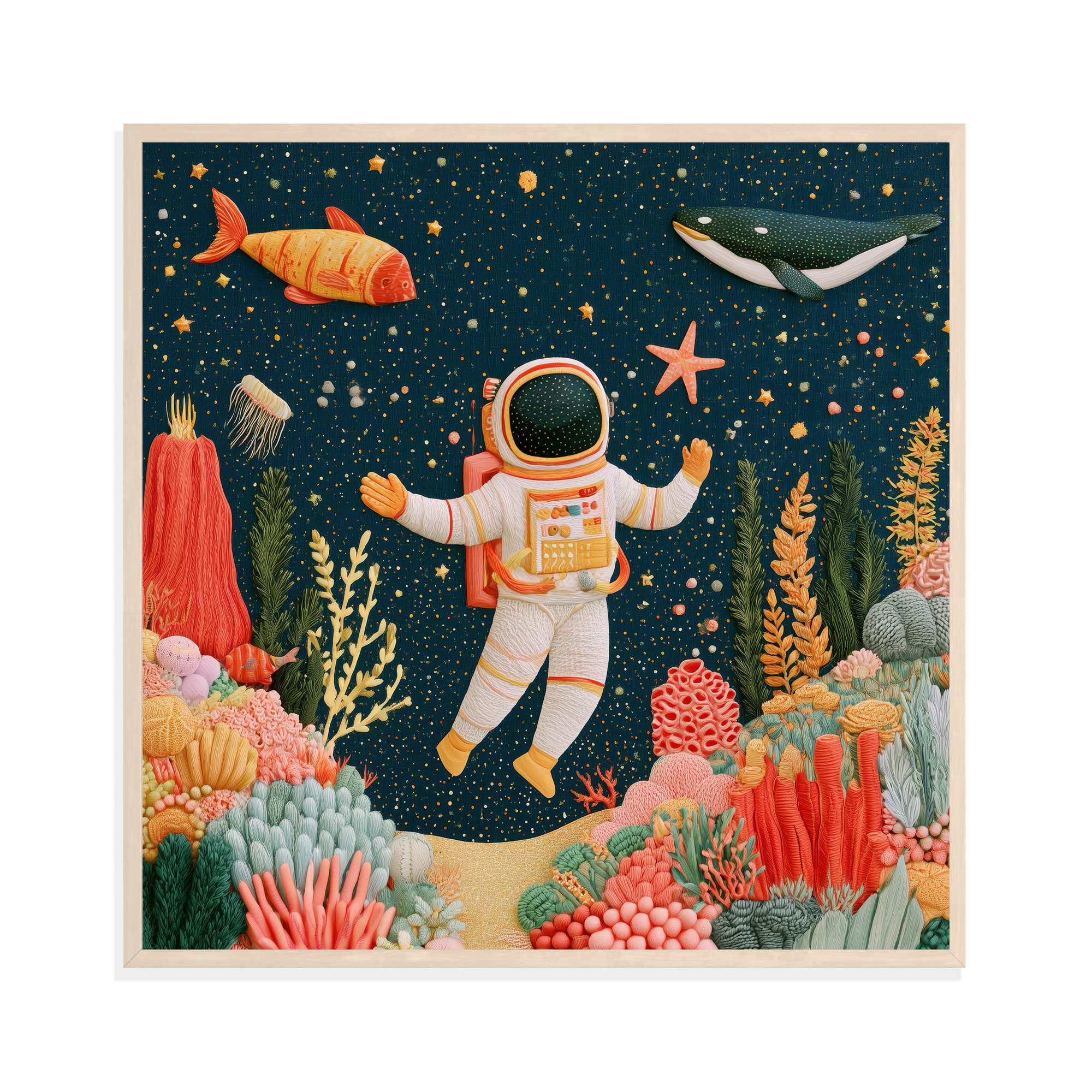 Astronaut Under the Sea II, framed