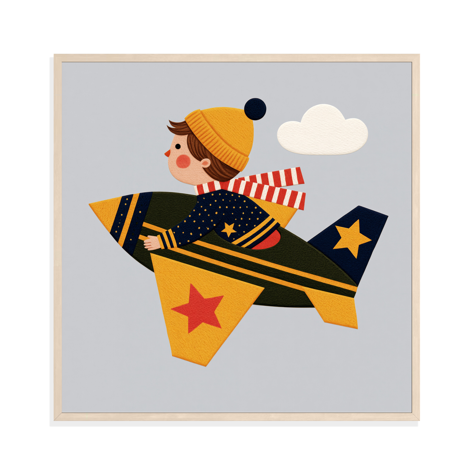 Boy Flying Airplane, framed