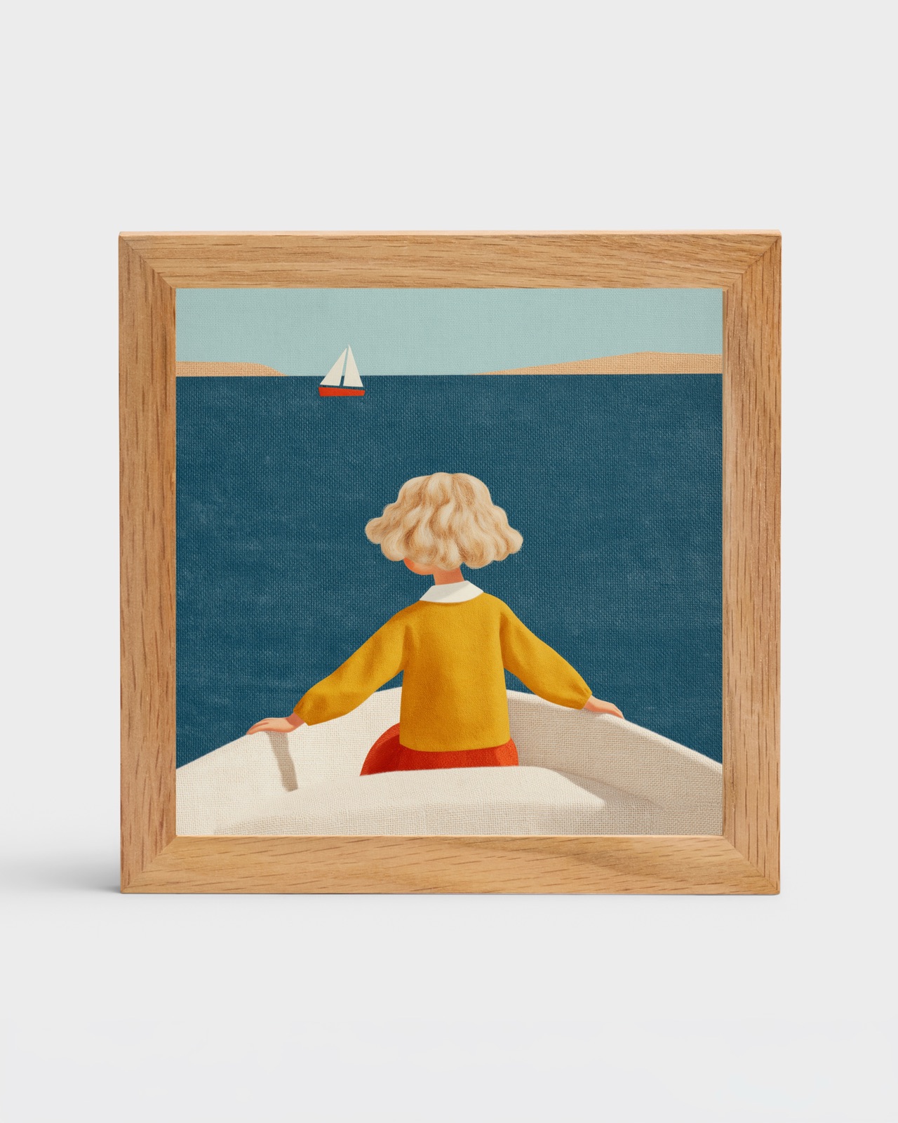 Girl on a Boat, 6×6 framed