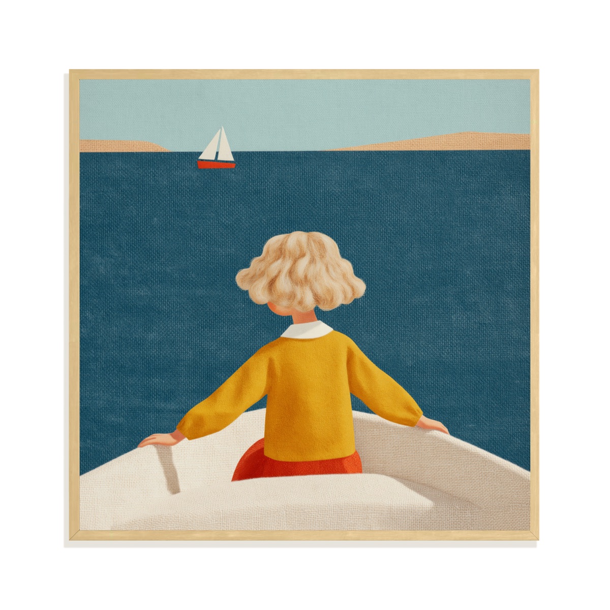 Girl on a Boat, framed