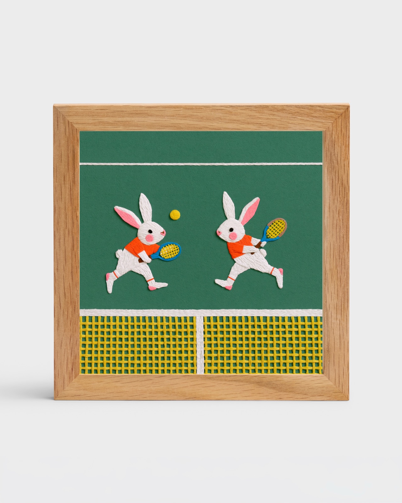 Tennis Bunnies, 6×6 framed